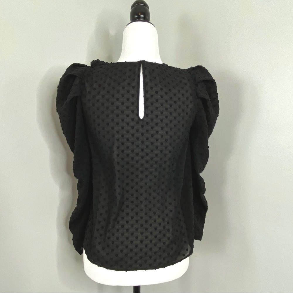 Zara Women’s Victorian Shoulder Tie Puff Sheer Blouse Black Swiss Dot Top XS - Picture 3 of 9